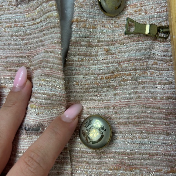 ZARA Fancy Button Down Textured Shoulder Pads Blazer R - Picture 7 of 10